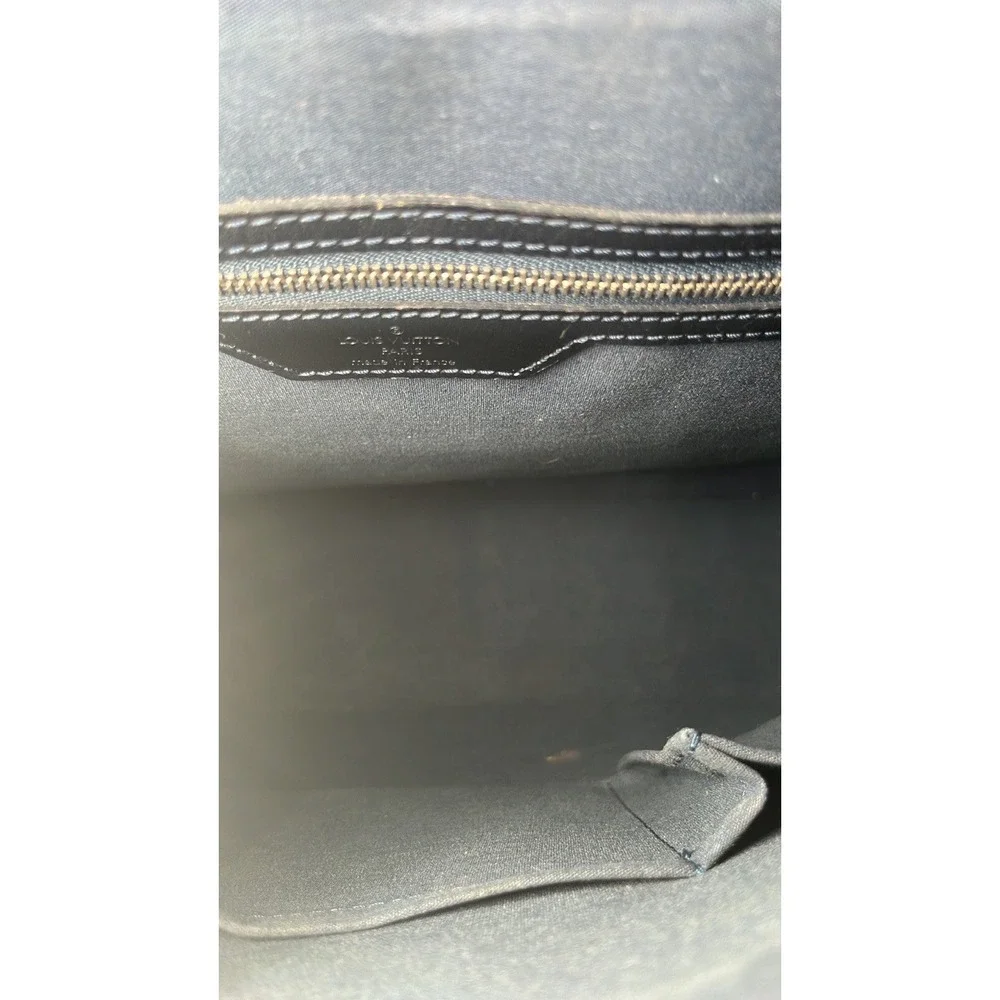 Auth LOUIS VUITTON EmbossedMatt Black LeatherStockton 2 Flap Front Pocket LgTote